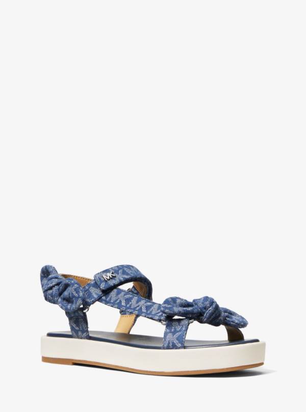 Damske Sandále Michael Kors Phoebe Denim Logo Jacquard Bow Modre - Topanky Michael Kors Slevy | HNPMV-3568